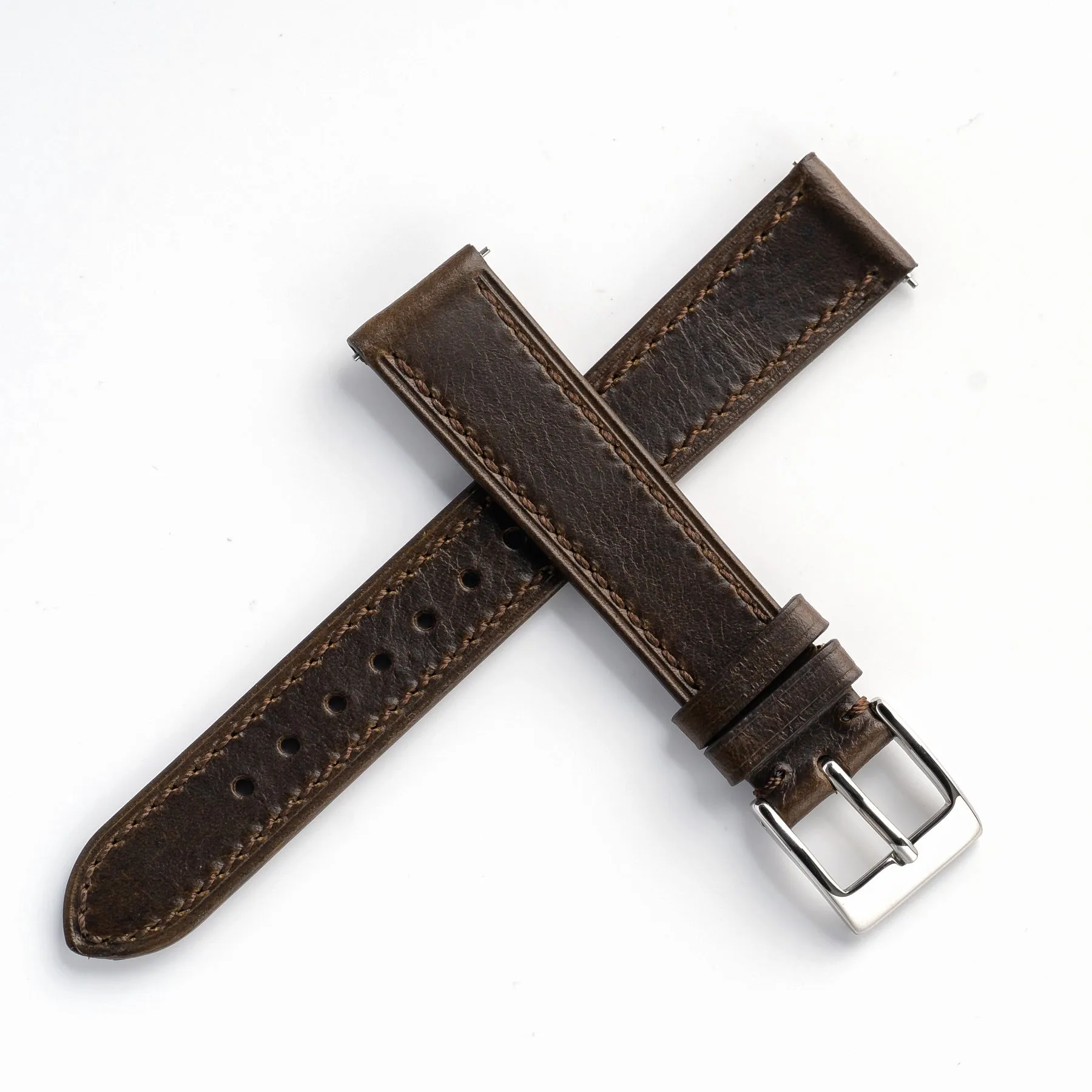 18mm 19mm 20mm 22mm Quick Release Genuine Leather Watch Strap - Olive Brown