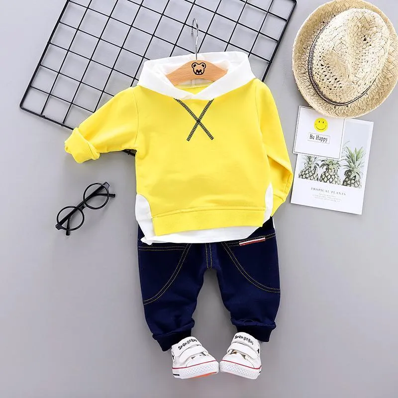 2-piece Casual Splice Hooded Sweatshirt and Pants Set Wholesale children's clothing