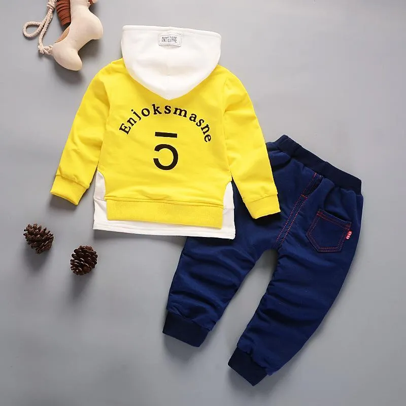 2-piece Casual Splice Hooded Sweatshirt and Pants Set Wholesale children's clothing