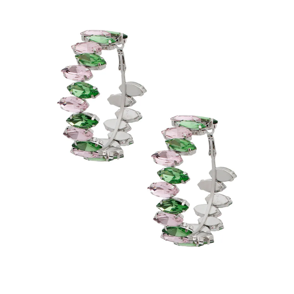 AKA Pink and Green Marquise Glass Crystal Alpha Kappa Alpha Inspired Hoops Earrings