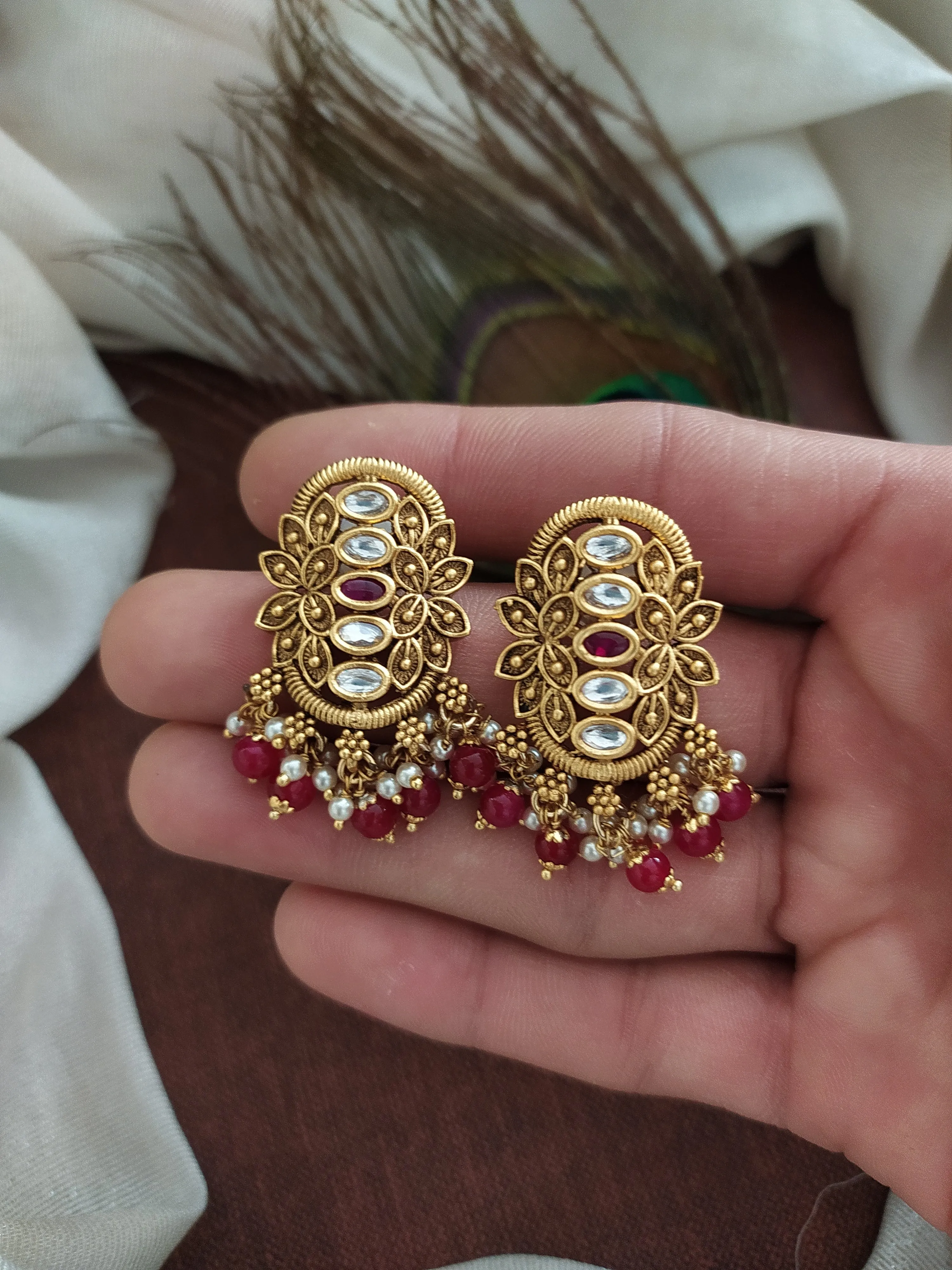 Antique Oval Over-sized Kundan Studs in Various Colors