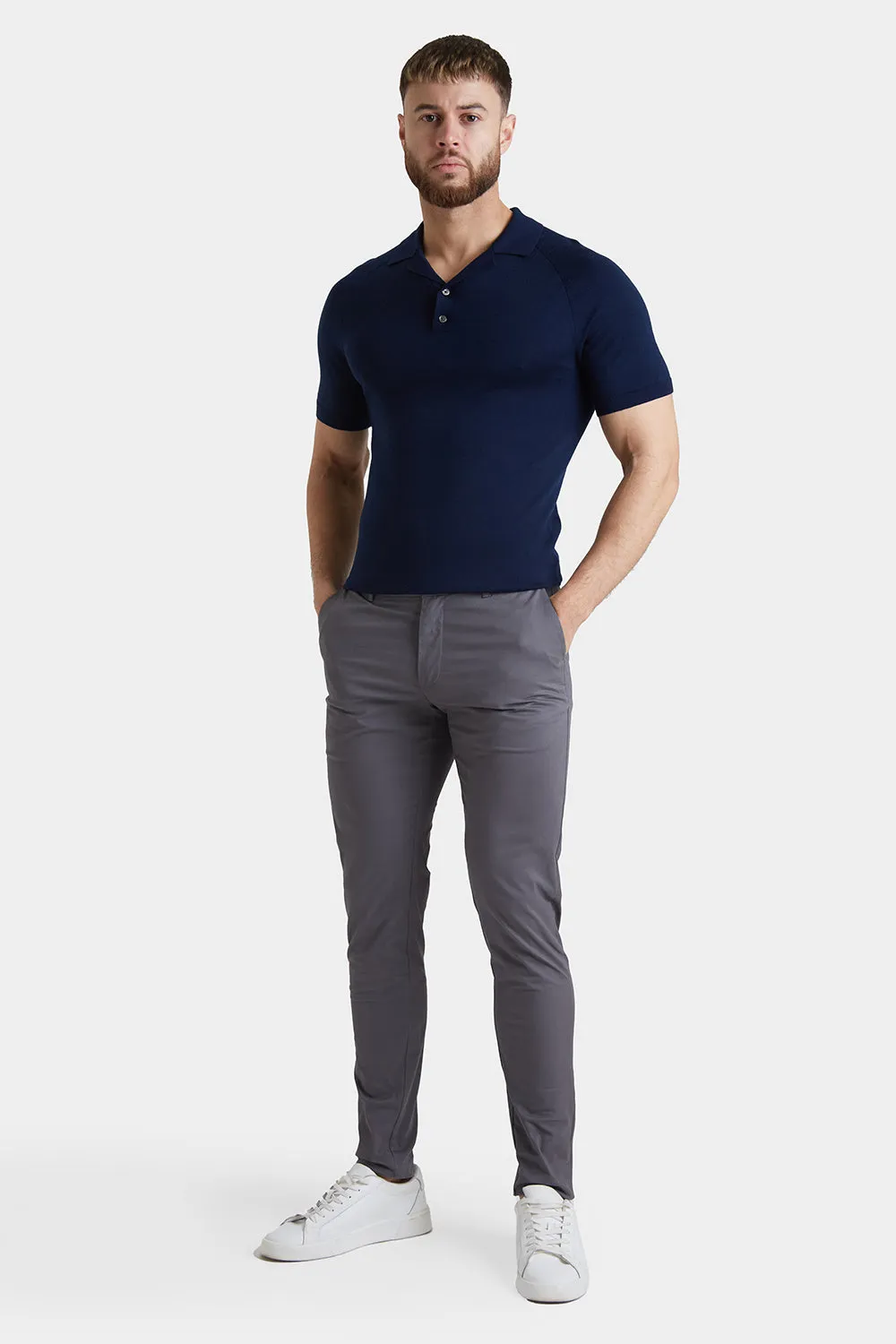 Athletic Fit Cotton Stretch Chino Pants in Dark Grey