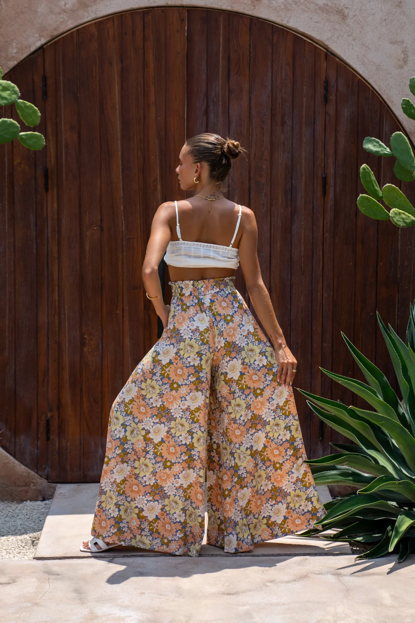 Aurelie Orange Blue Floral Wide Leg Pants