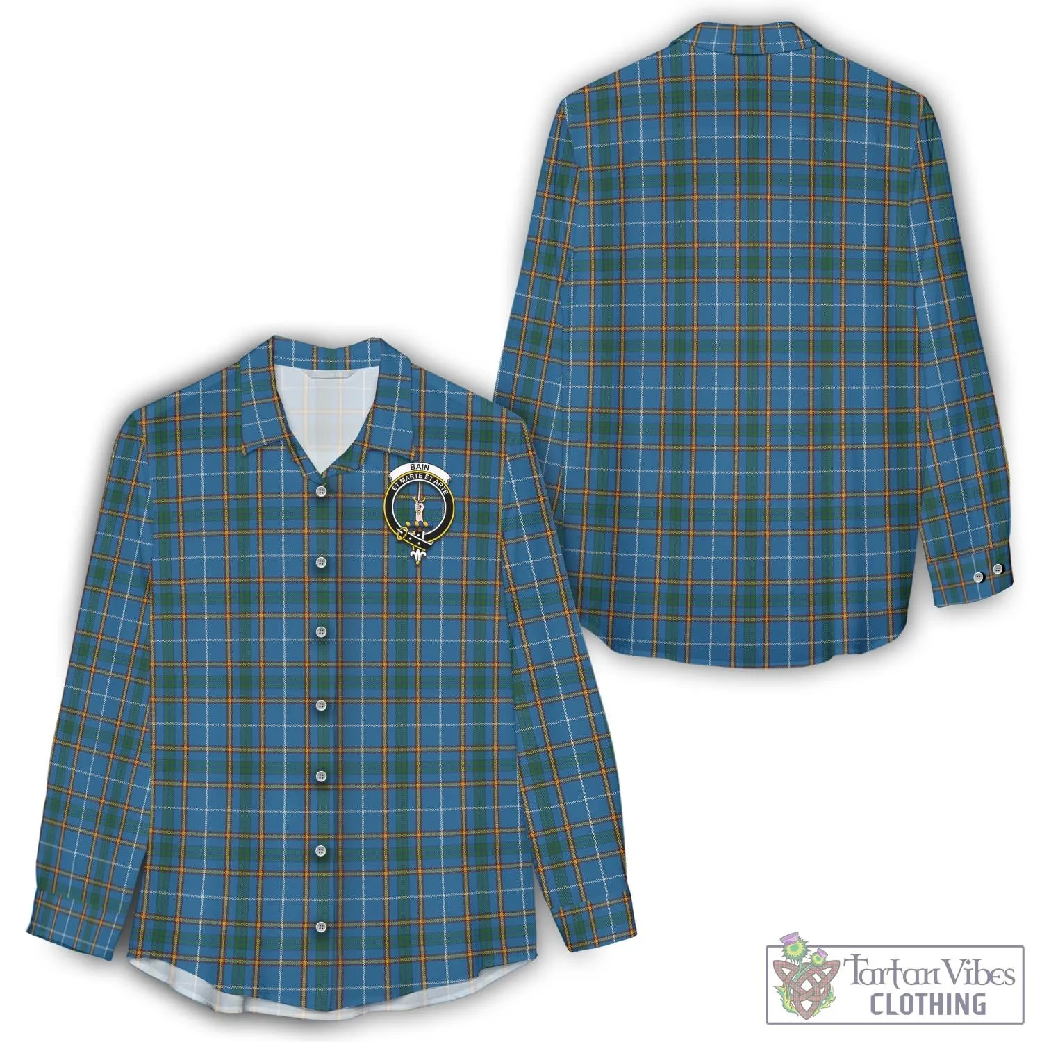 Bain Tartan Women's Casual Shirt with Family Crest