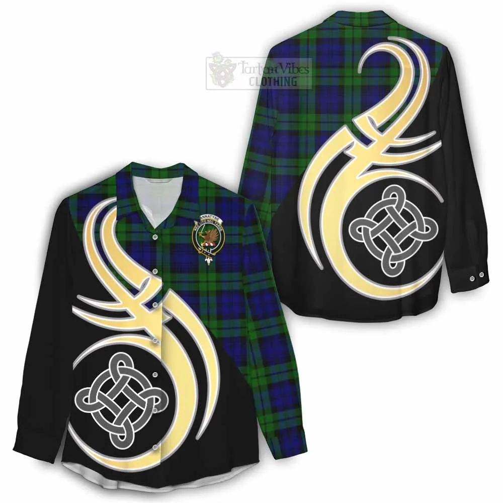 Bannatyne Tartan Women's Casual Shirt with Family Crest and Celtic Symbol Style