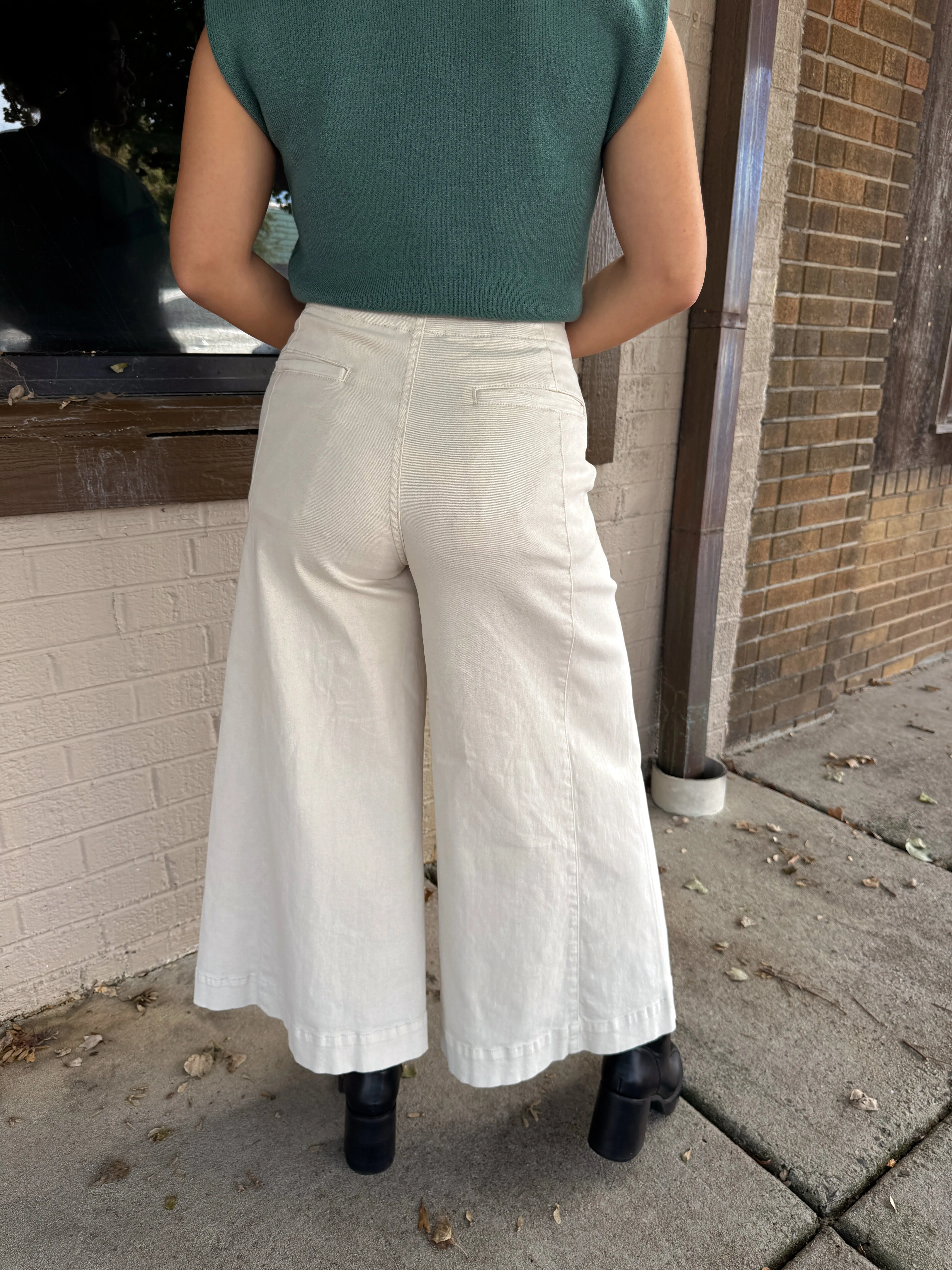 Beige Wide Leg Crop Pants