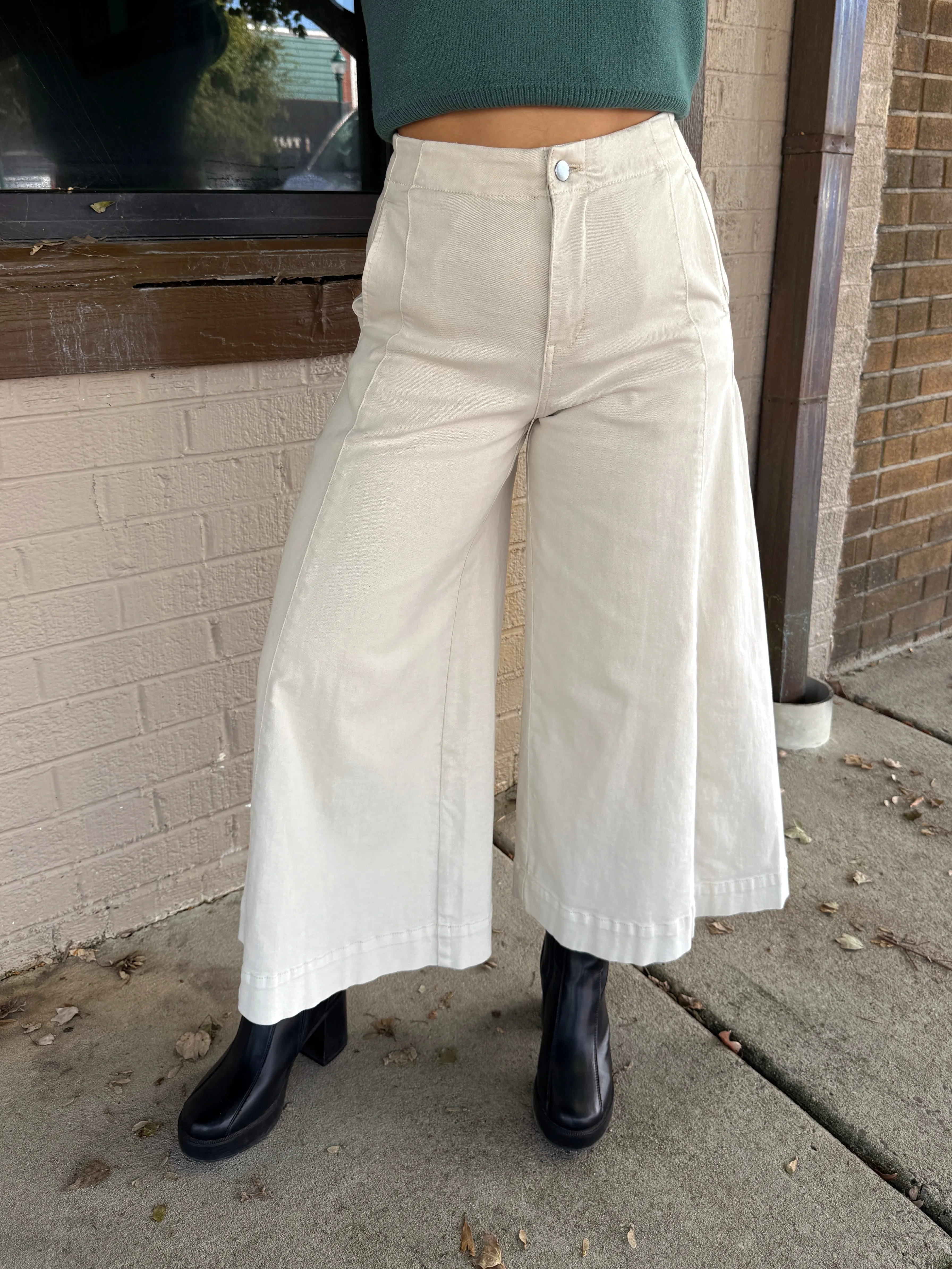 Beige Wide Leg Crop Pants