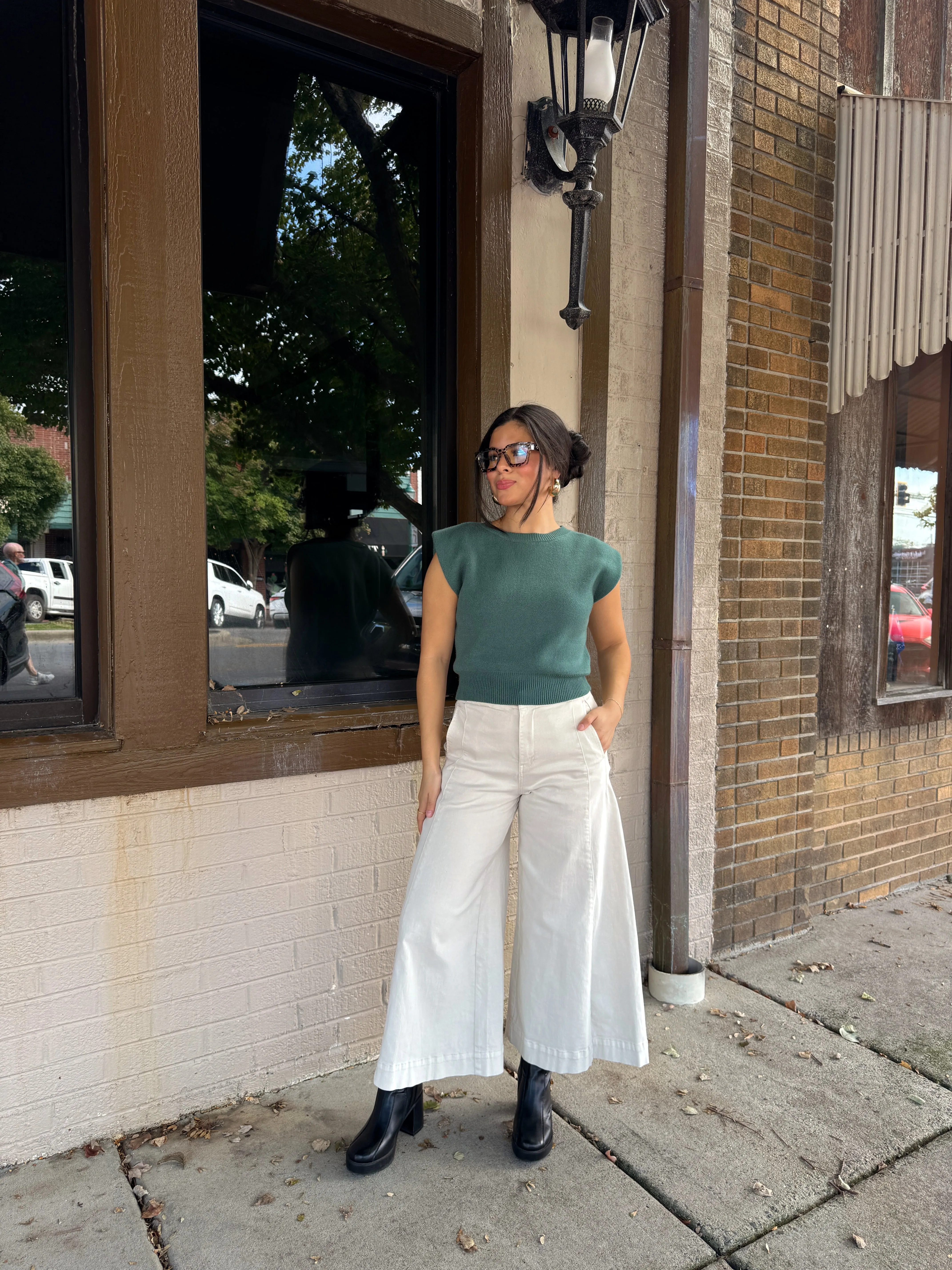 Beige Wide Leg Crop Pants