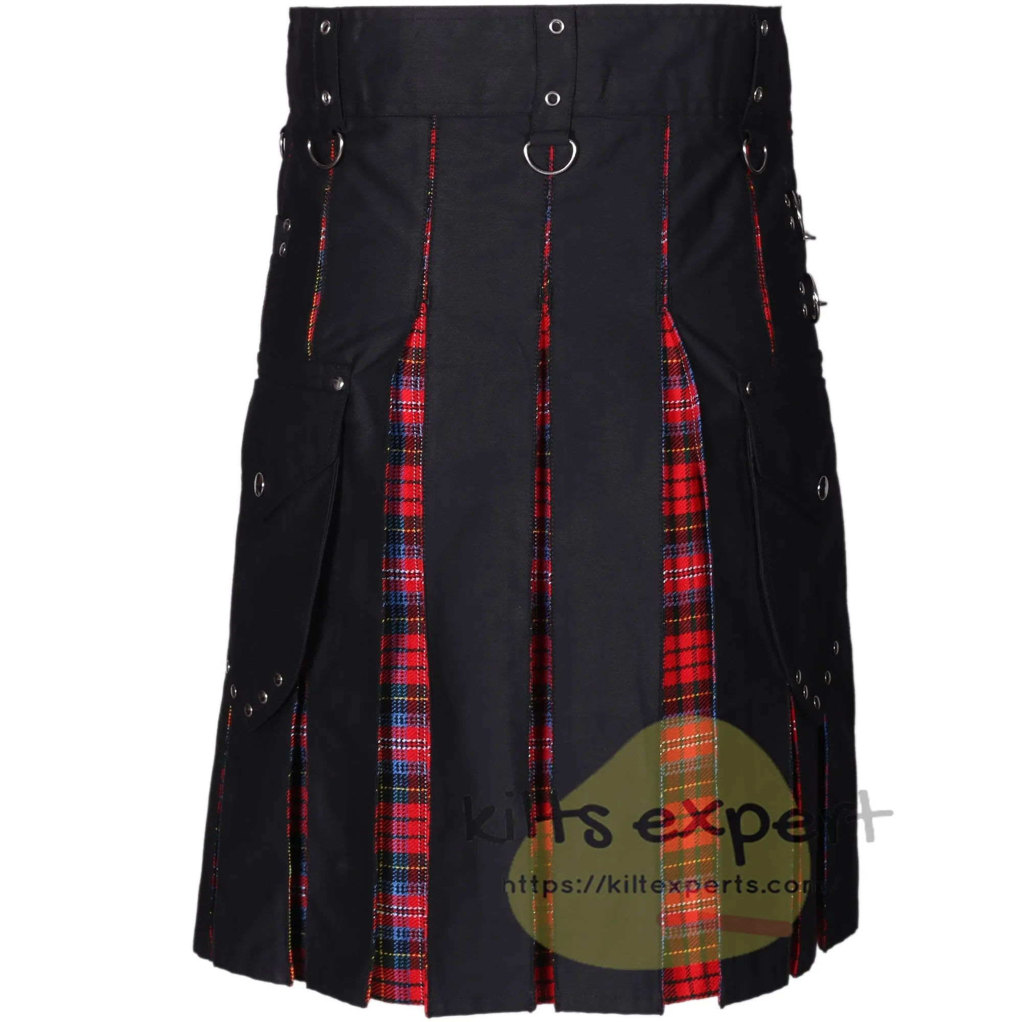 Black Cargo Hybrid Utility Kilt with MacPherson Tartan