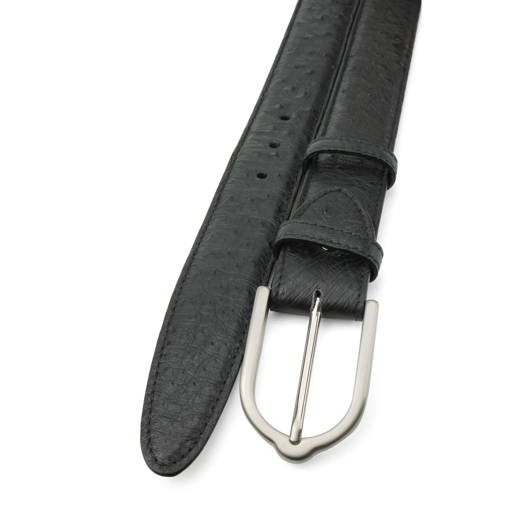 Black Genuine Ostrich Satin Prong Belt