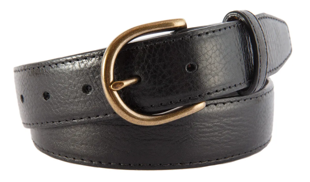 Black Glossy Leather Belt, Soho Buckle (Antique Brass)