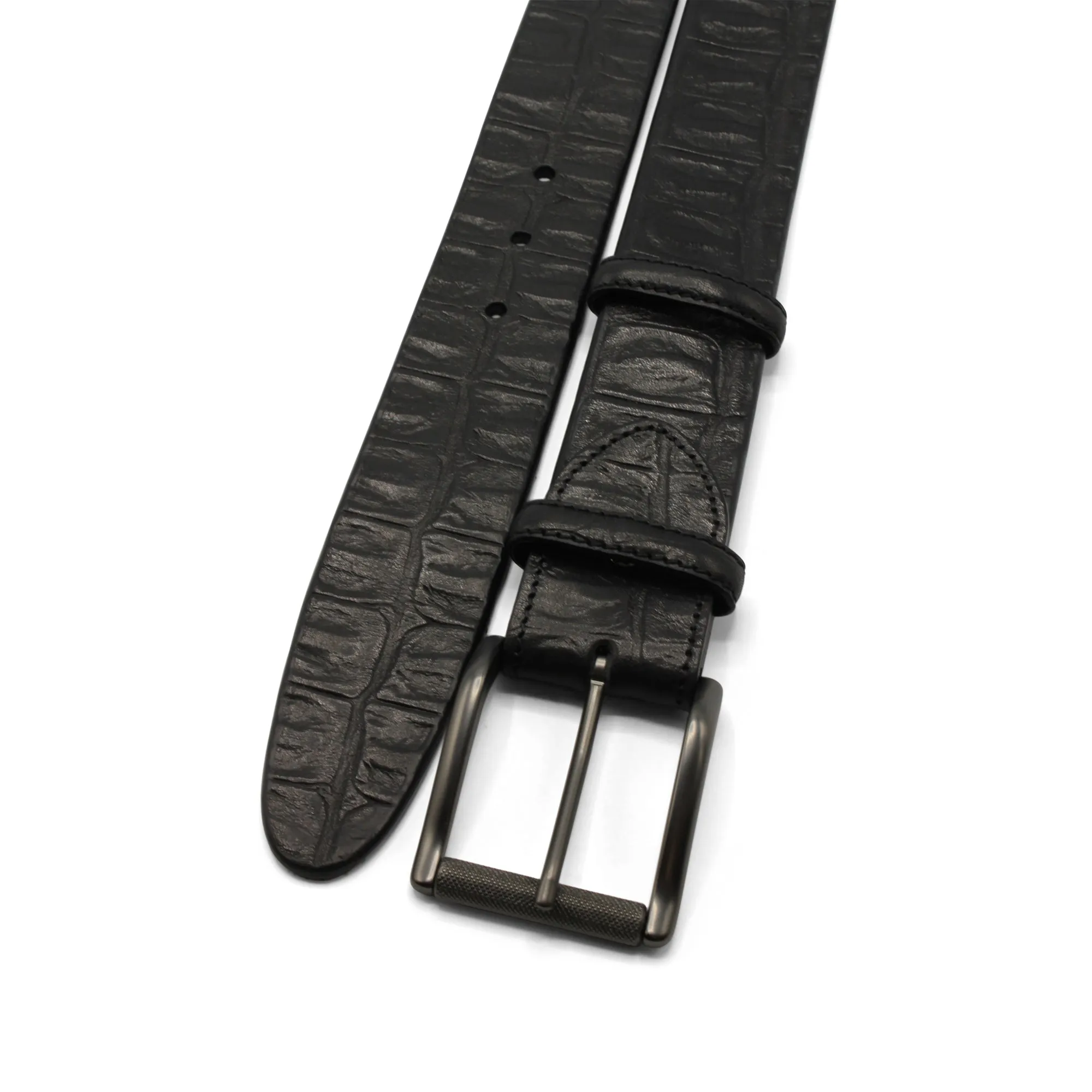 Black Supple Vintage Mock Croc Roller Belt