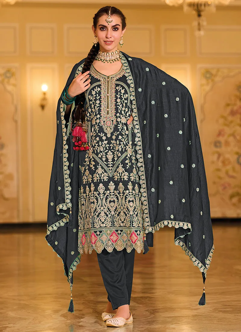 Blue Multi Embroidered Traditional Salwar Suit