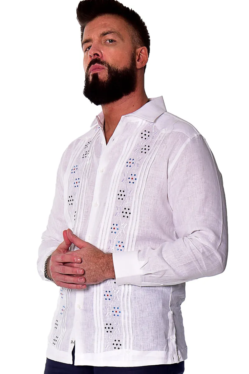 Bohio Mens 100% Linen Fancy Guayabera Style Shirt- Embroidered & Pin-Tucked in (3) Colors - MLFG2033