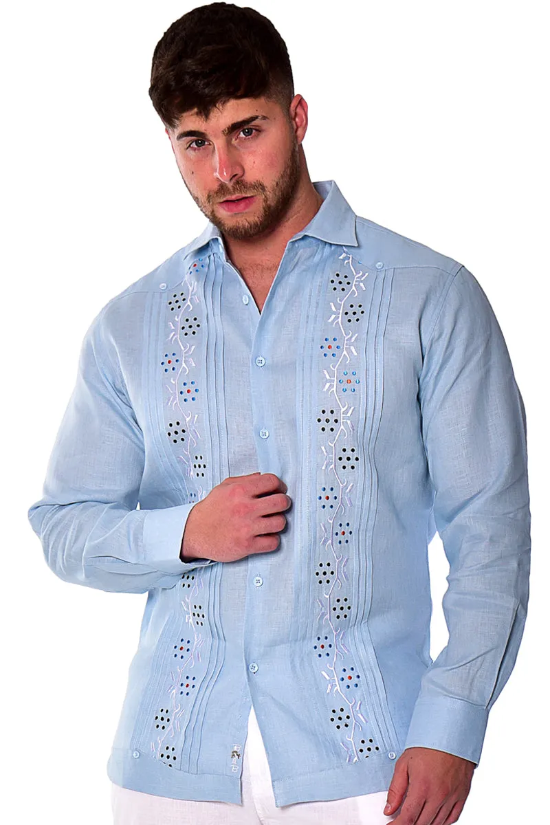 Bohio Mens 100% Linen Fancy Guayabera Style Shirt- Embroidered & Pin-Tucked in (3) Colors - MLFG2033