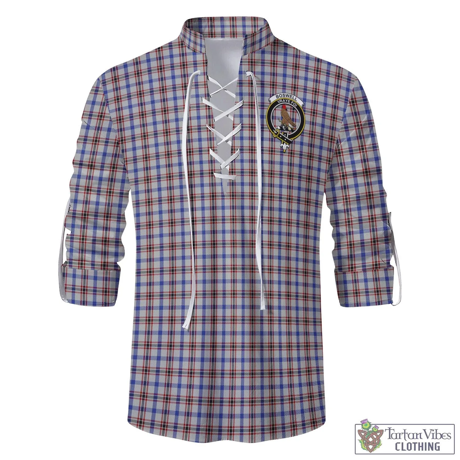 Boswell Tartan Men's Scottish Traditional Jacobite Ghillie Kilt Shirt with Family Crest