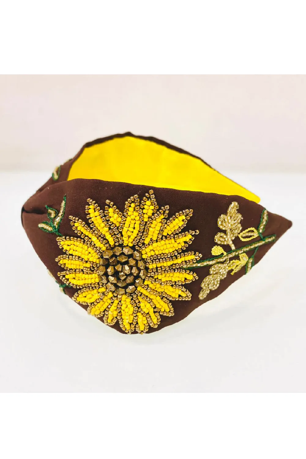 Brown Sunflower Embroidered Hairband