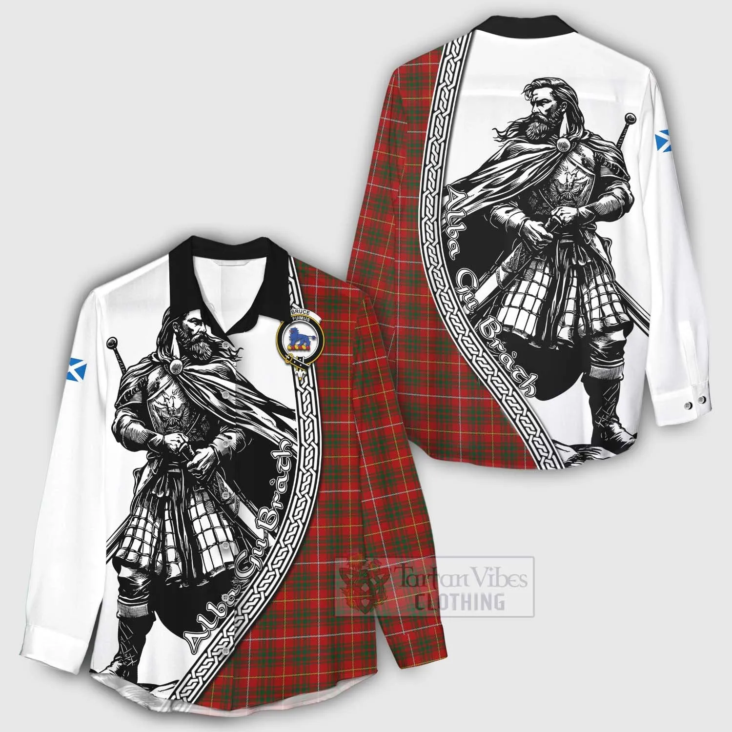 Bruce Tartan Clan Crest Women's Casual Shirt with Highlander Warrior Celtic Style