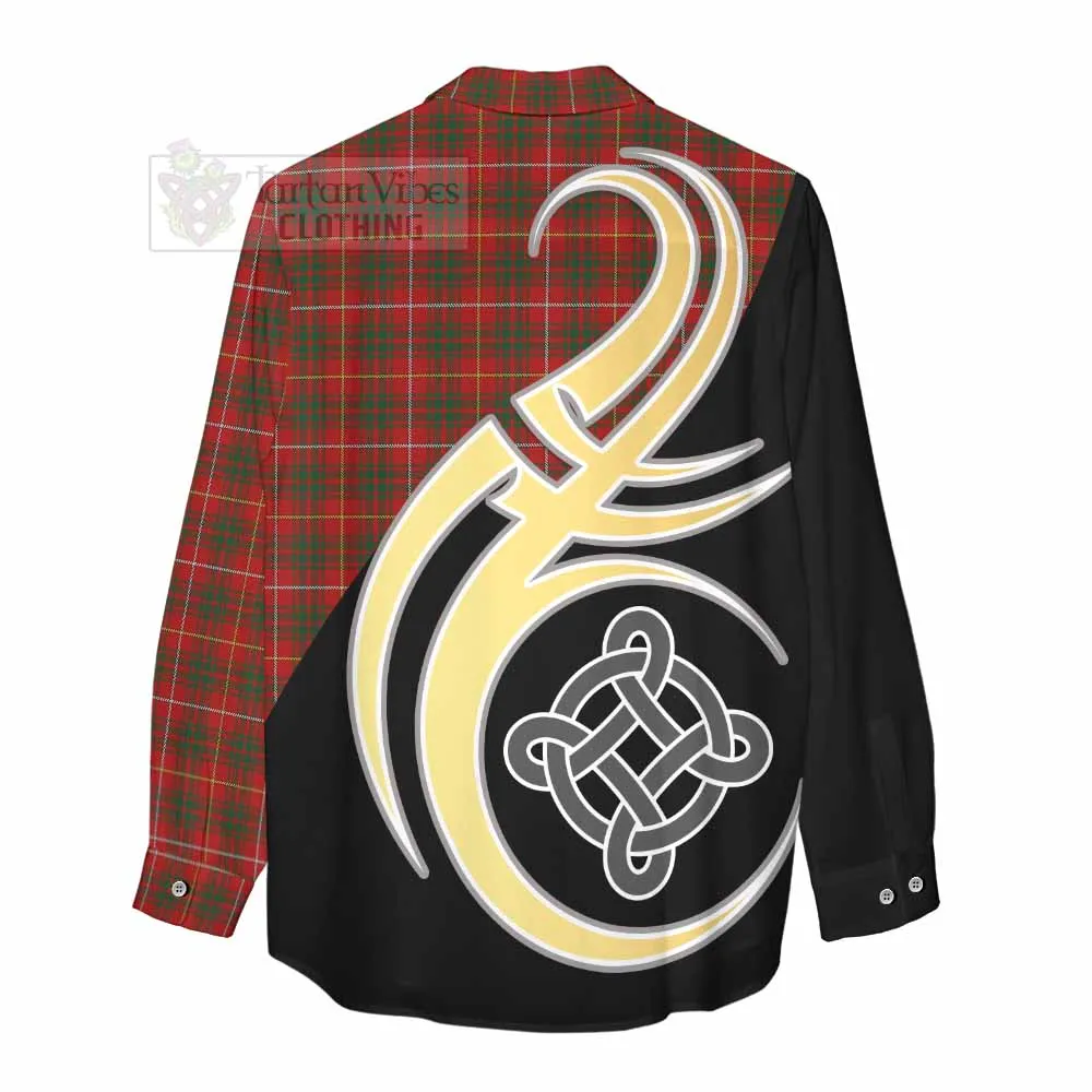 Bruce Tartan Women's Casual Shirt with Family Crest and Celtic Symbol Style