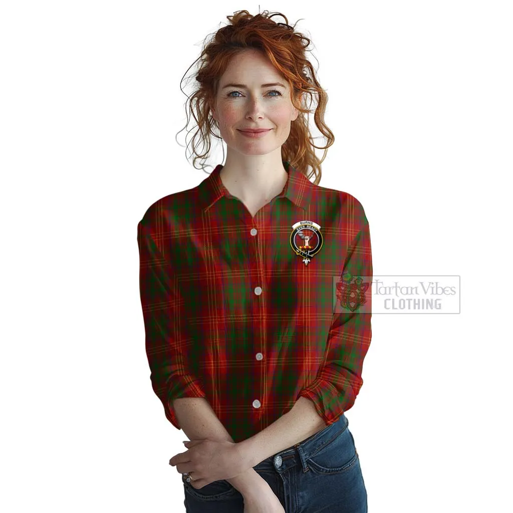 Burns Tartan Women's Casual Shirt with Family Crest and Bearded Skull Holding Bottles of Whiskey