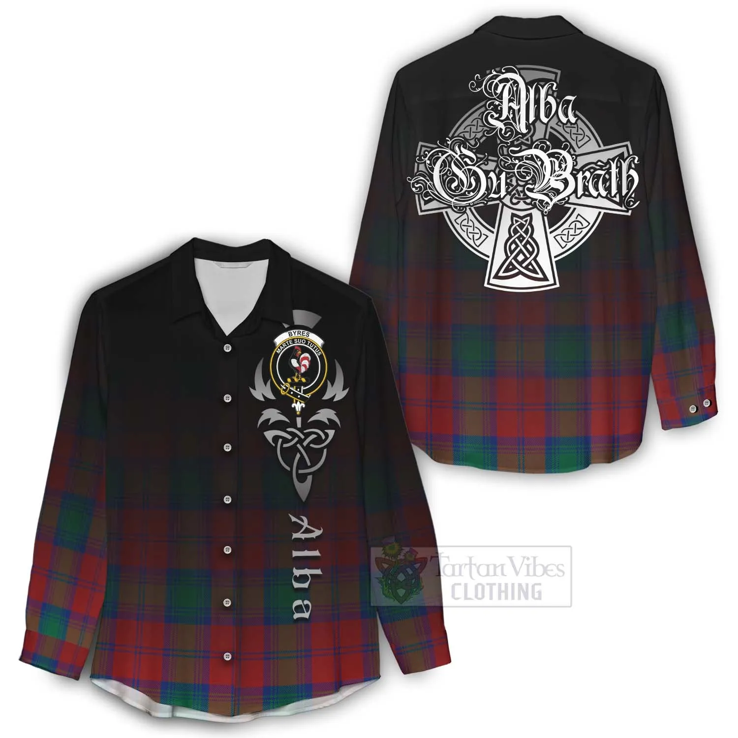 Byres (Byses) Tartan Women's Casual Shirt Featuring Alba Gu Brath Family Crest Celtic Inspired