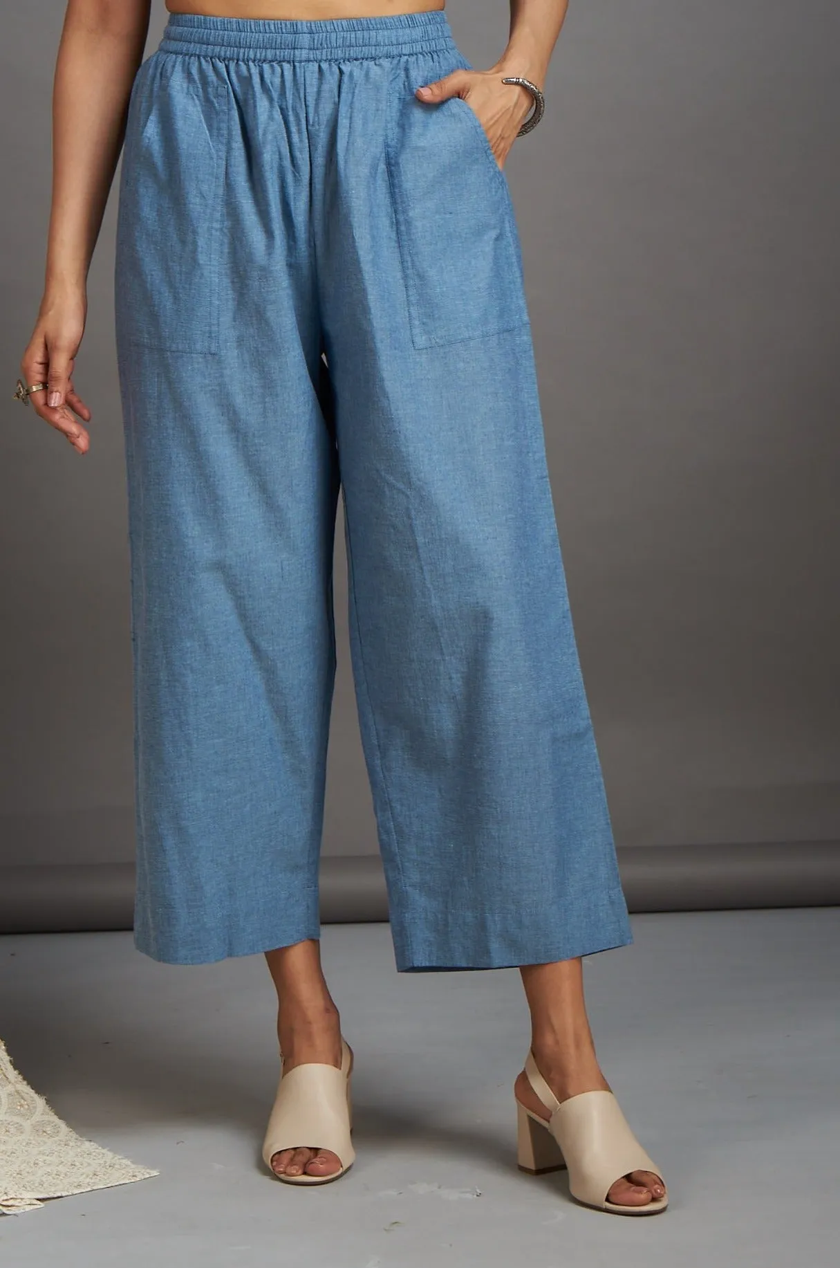 Comfort fit cotton pants - Denim blue south cotton