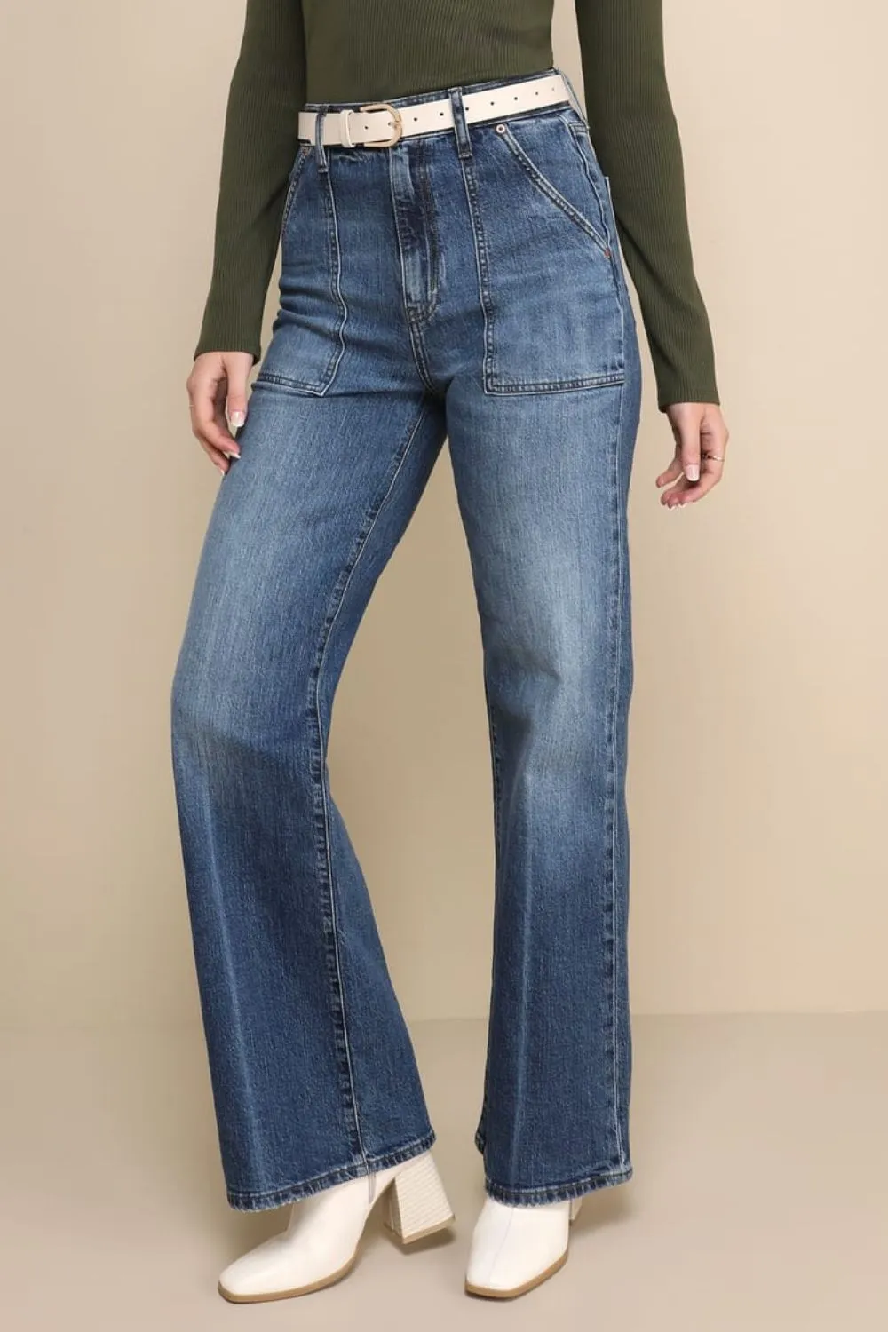 Daze Denim | Far Out Wide Leg Utility Jeans | Medium Wash