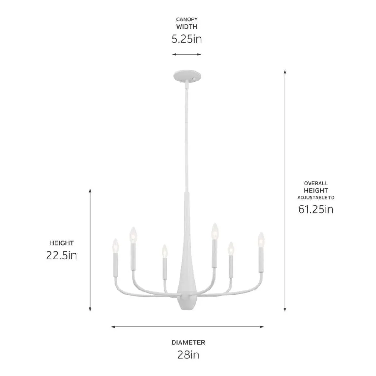 Deela 28" 6-Light Chandelier 1-Tier, White Finish