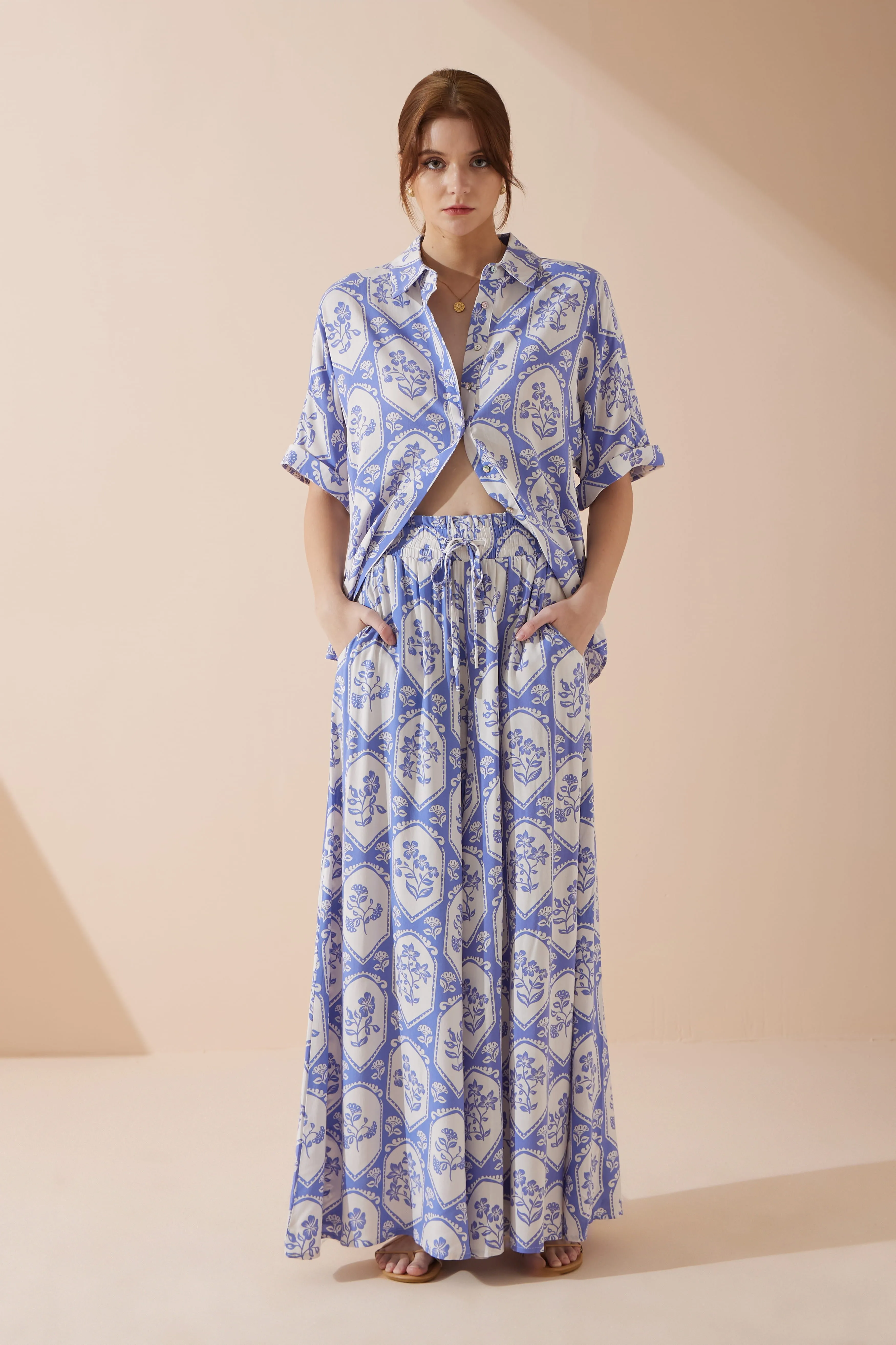 Delilah Blue Floral Wide Leg Pants