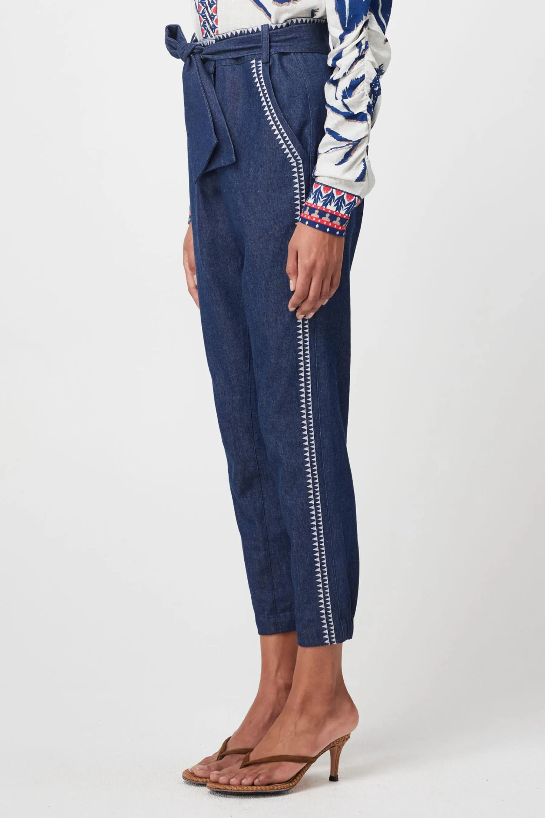 Delray Embroidered Cotton Denim Pant | Dark Denim