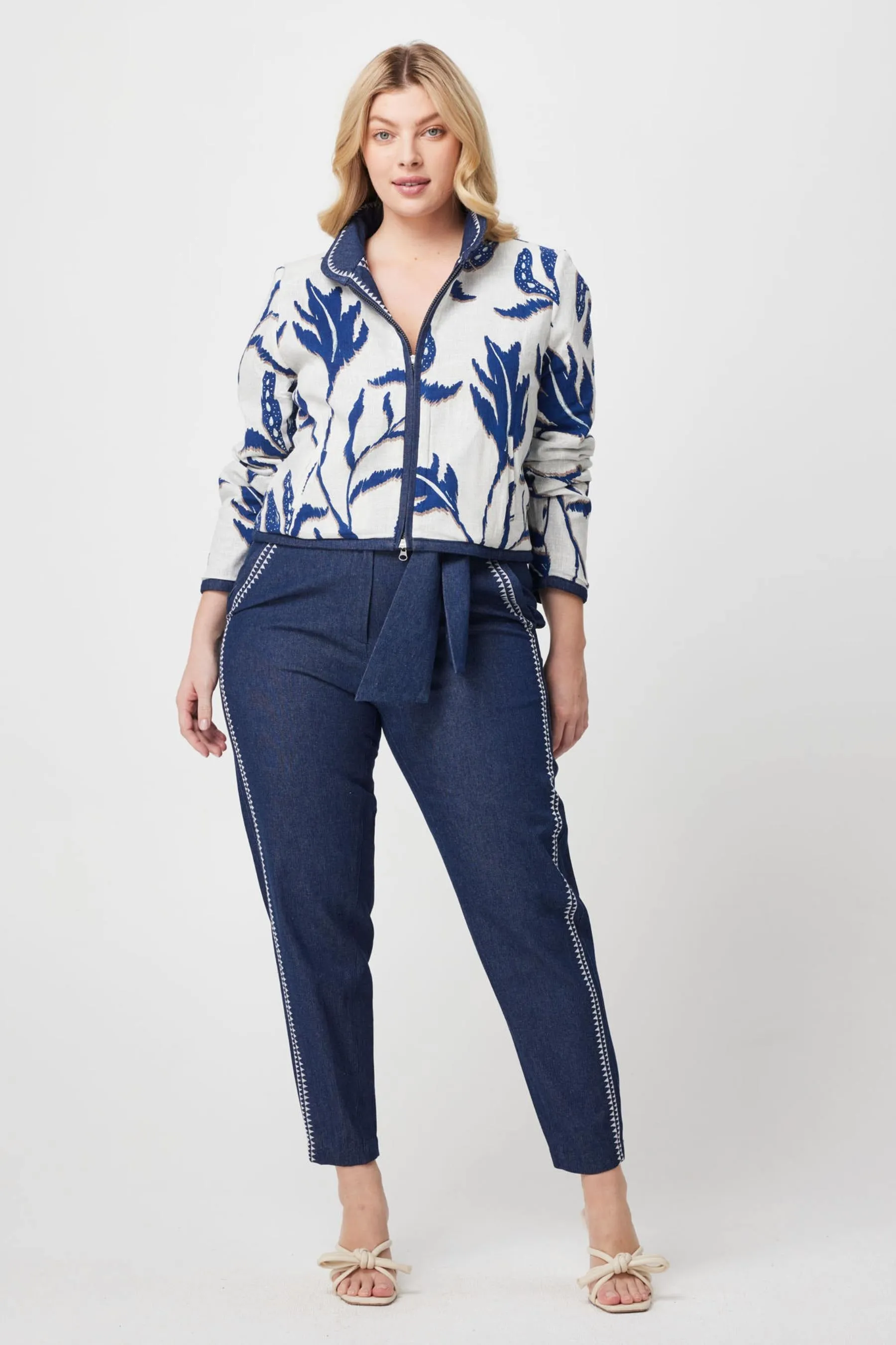 Delray Embroidered Cotton Denim Pant | Dark Denim