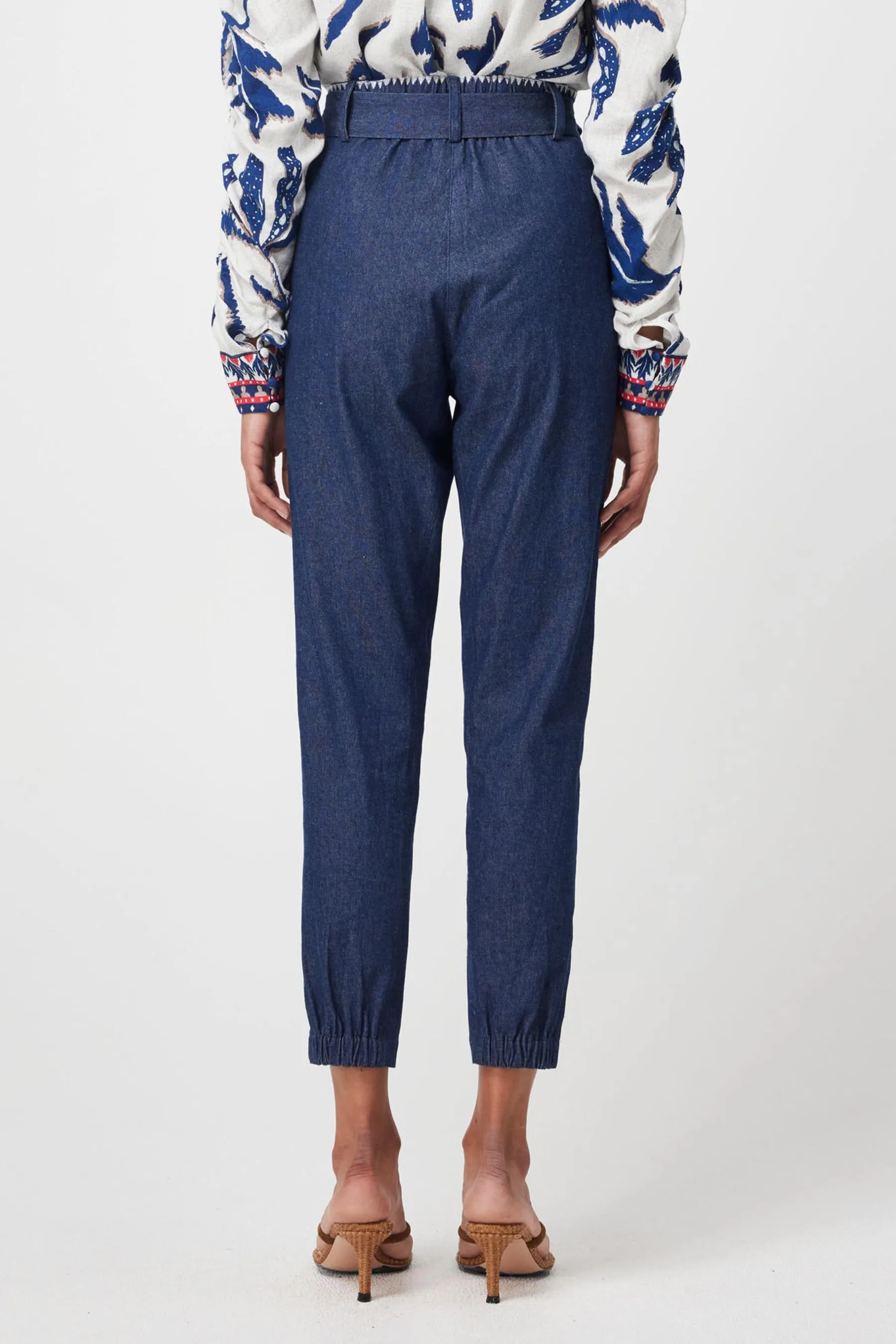 Delray Embroidered Cotton Denim Pant | Dark Denim