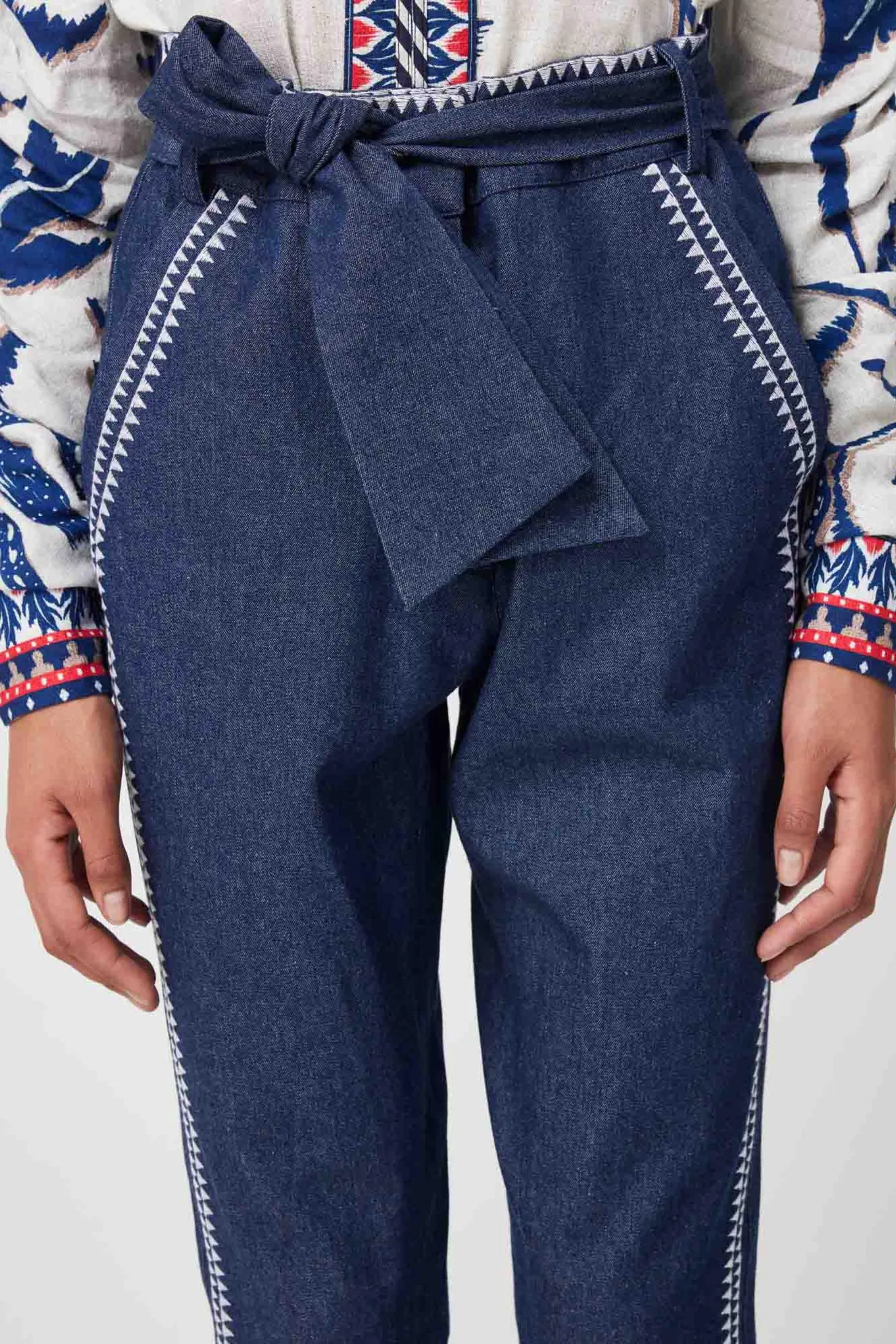 Delray Embroidered Cotton Denim Pant | Dark Denim