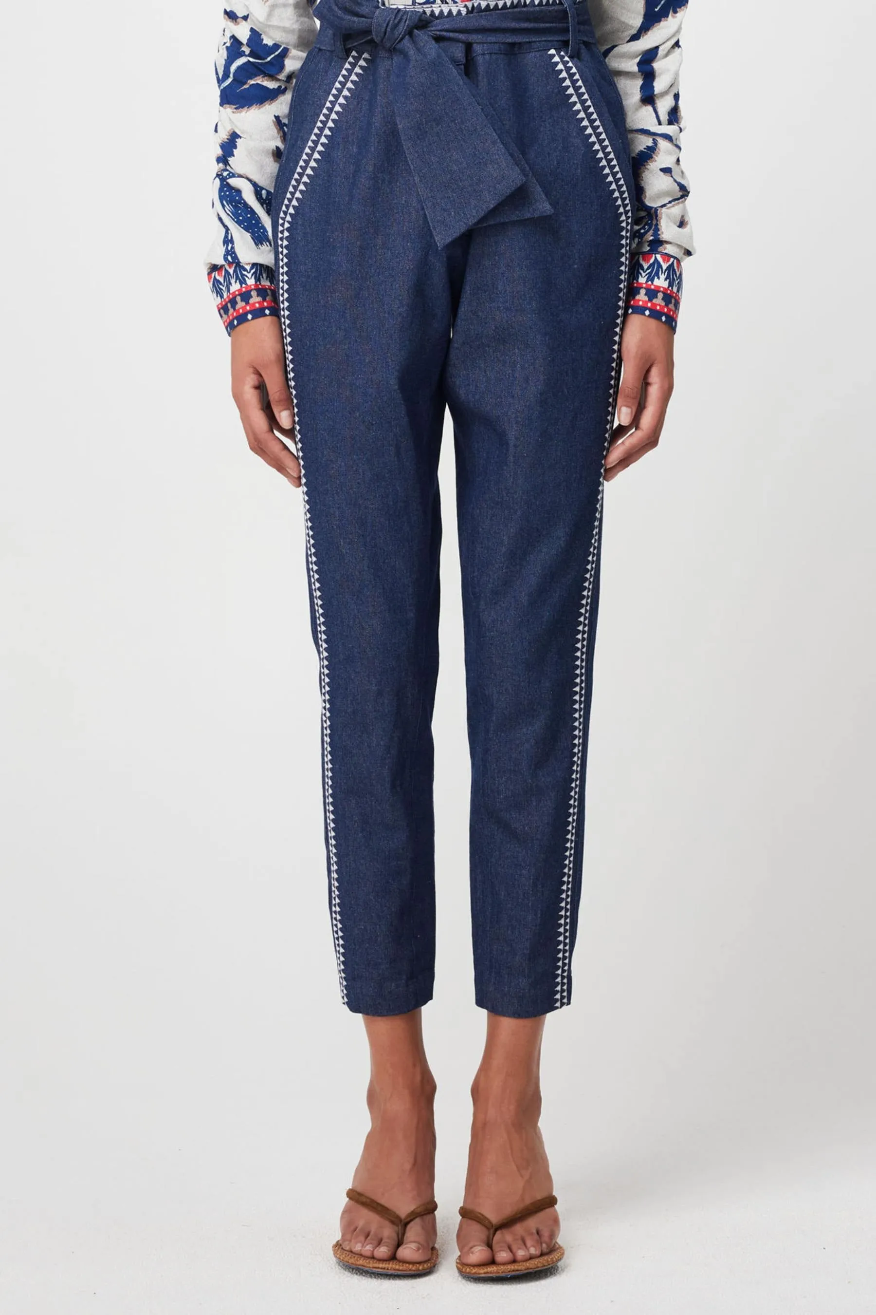 Delray Embroidered Cotton Denim Pant | Dark Denim