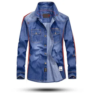 Denim Cargo Shirts for Men Casual Outdoor Soft Chest Pockets Loose