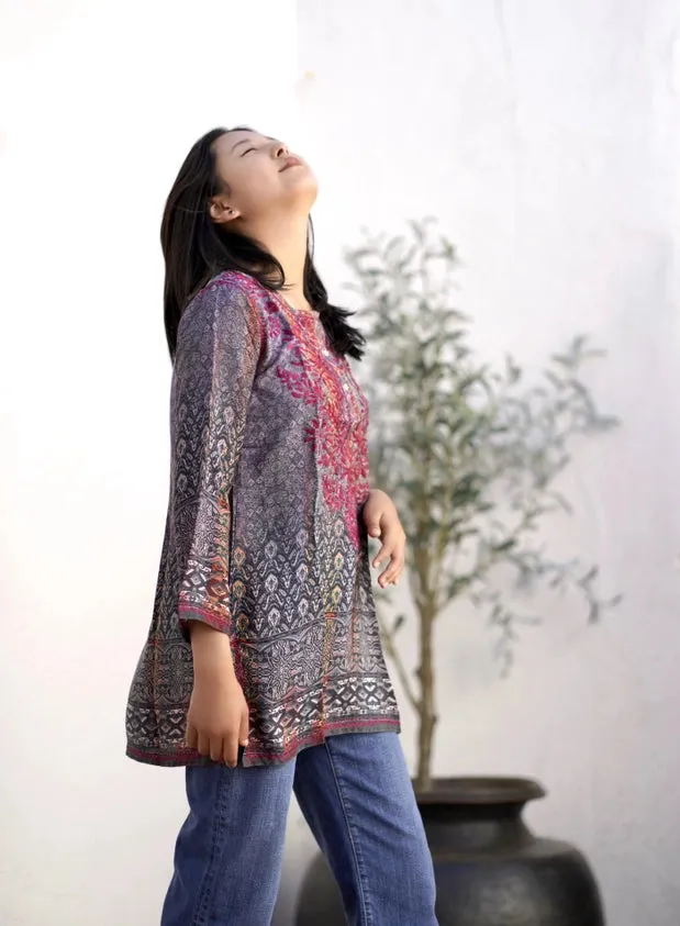 Dolma Embroidred Tunic Charcoal Grey