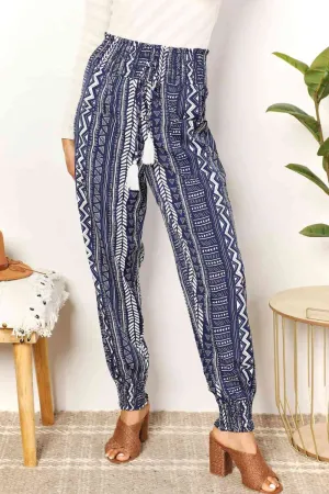 Double Take Geometric Print Tassel High-Rise Pants