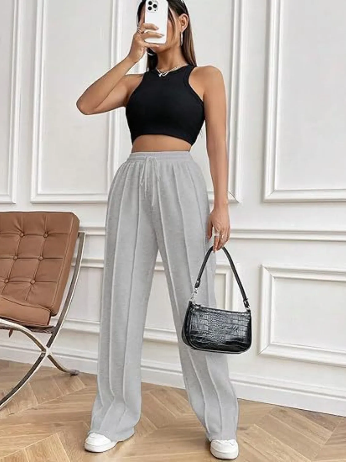 Drawstring Wide Leg Pants with Pockets