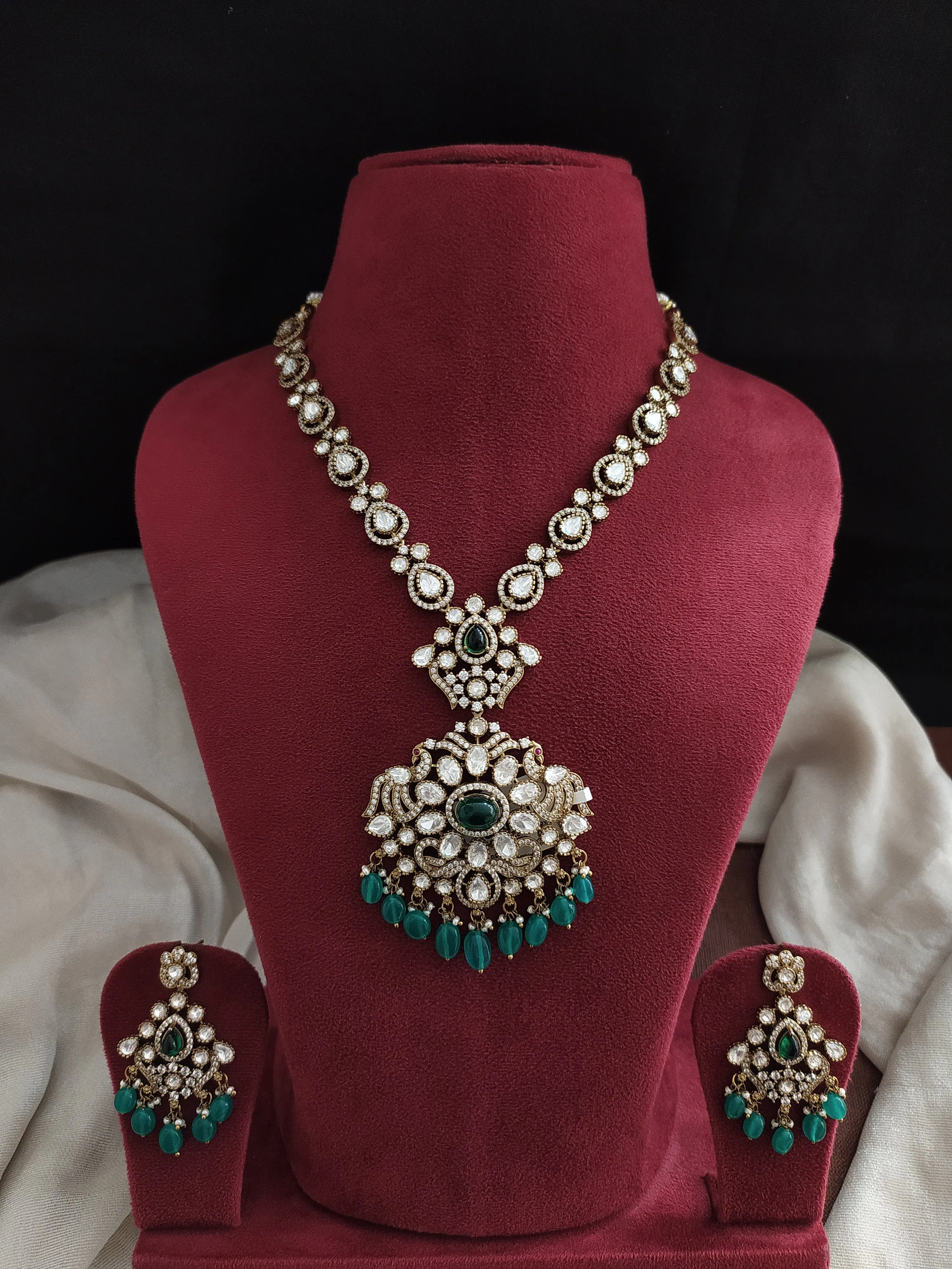 Elegant Floral Pendant Kundan Necklace Set with Moissanite Stones