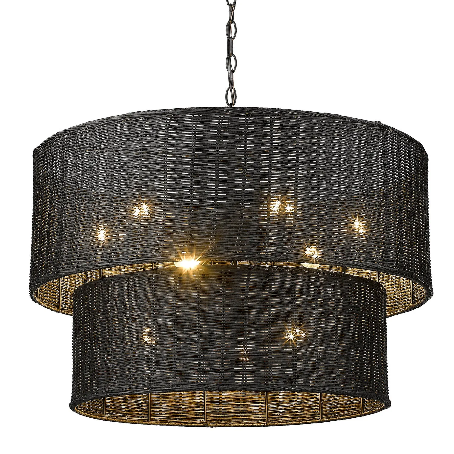 Erma 9-Light Chandelier in Matte Black with Black Wicker