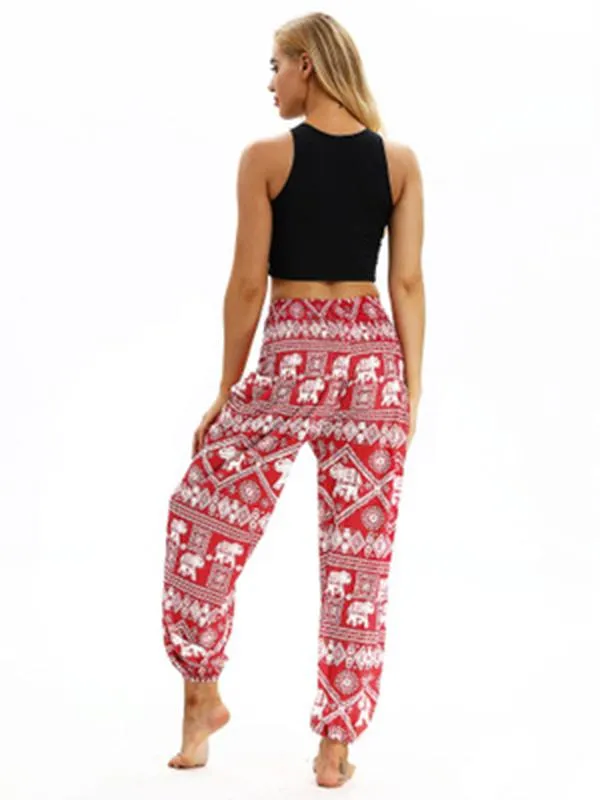 Fashion Printed Elastic Waist Casual Pants