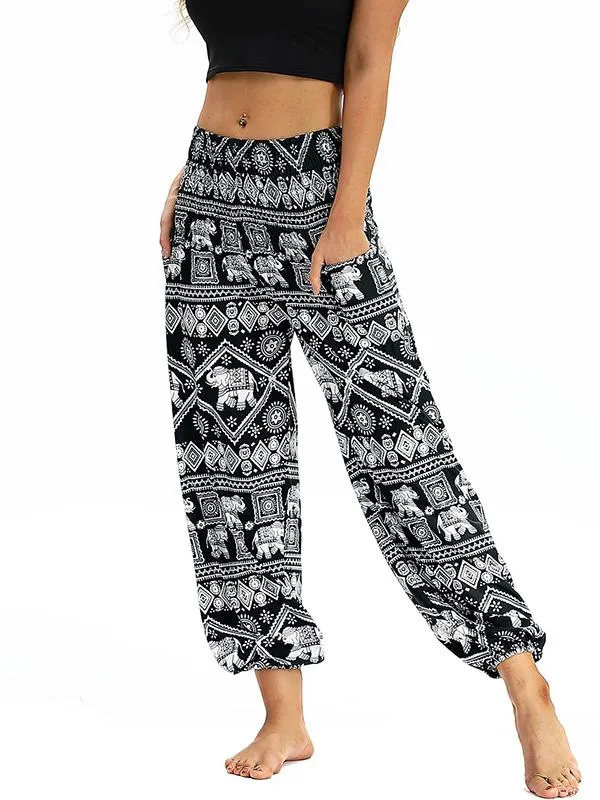 Fashion Printed Elastic Waist Casual Pants