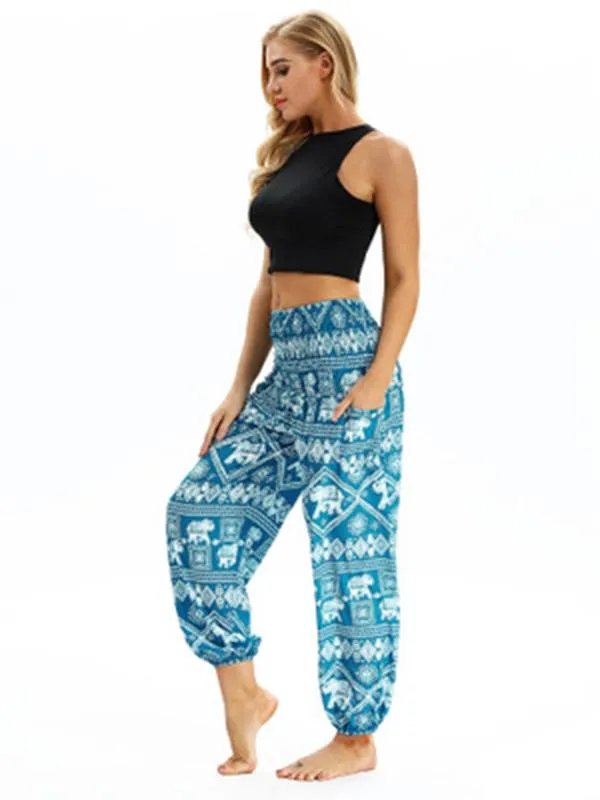 Fashion Printed Elastic Waist Casual Pants