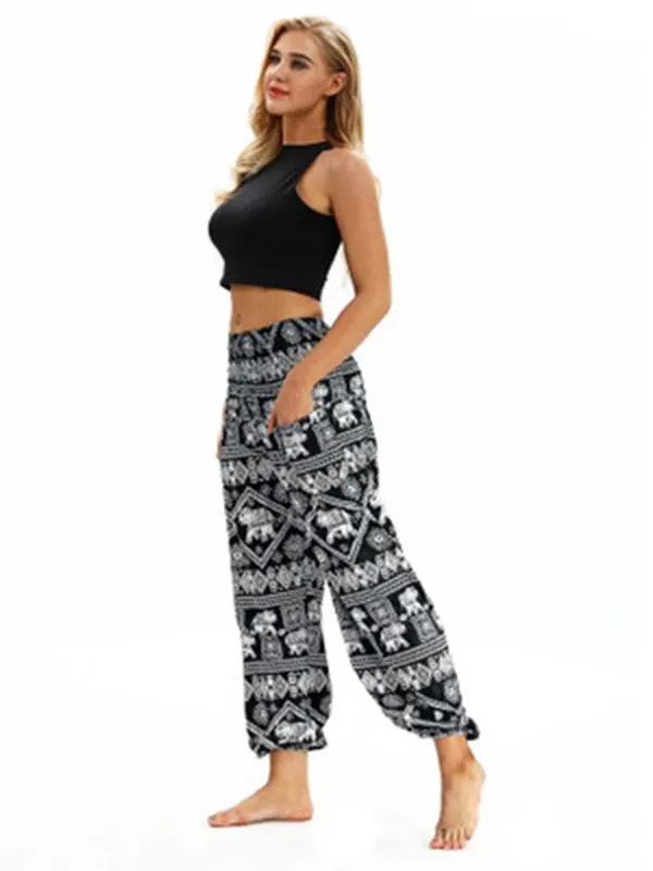 Fashion Printed Elastic Waist Casual Pants