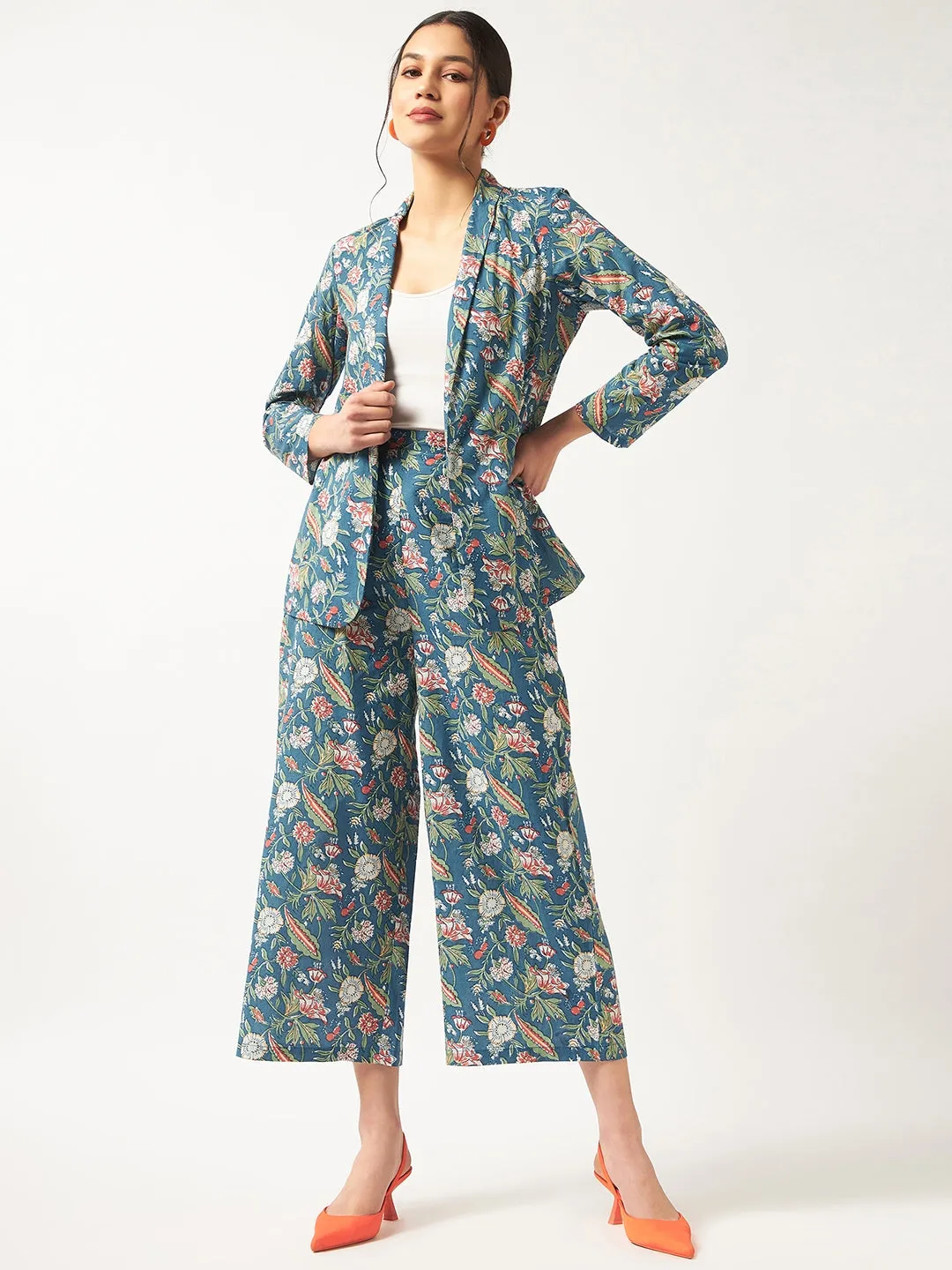 Floral Printed Blazer With Pants