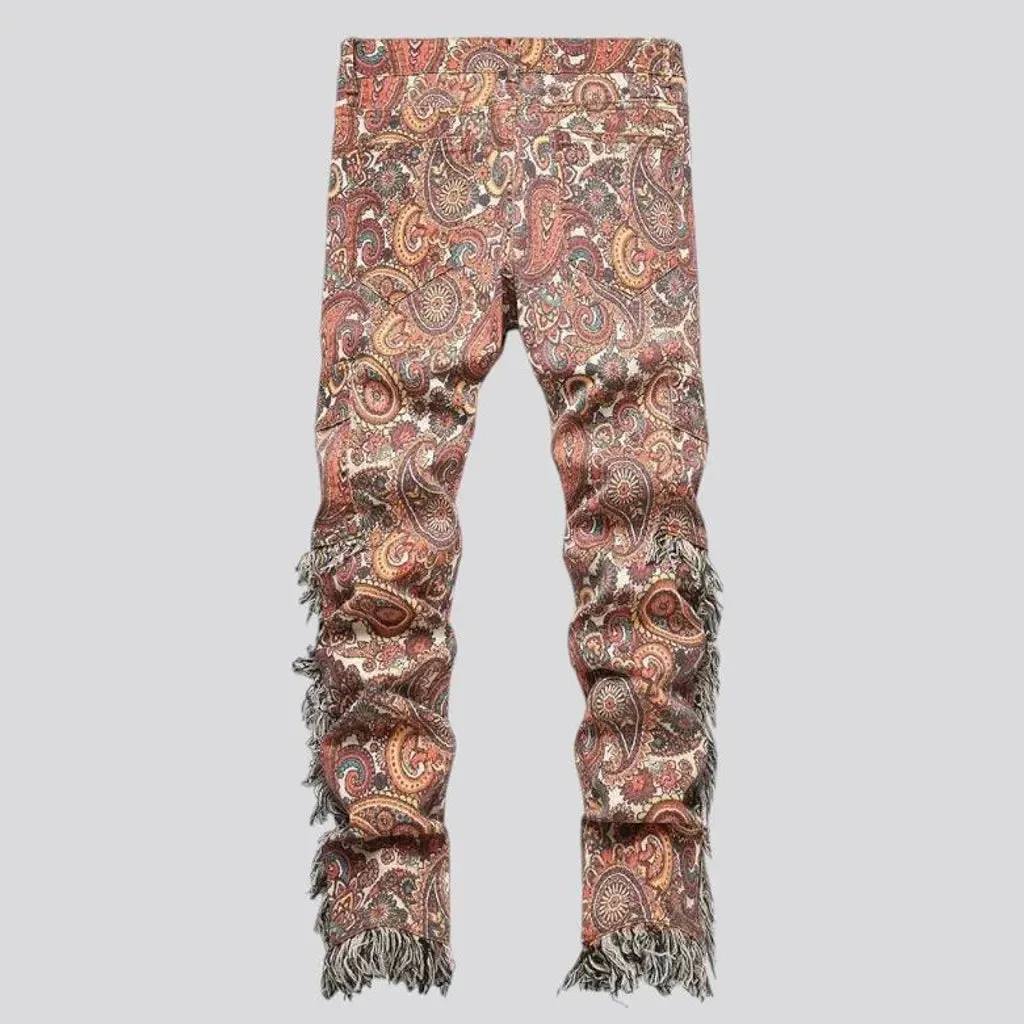 Fringe pattern boho men's denim