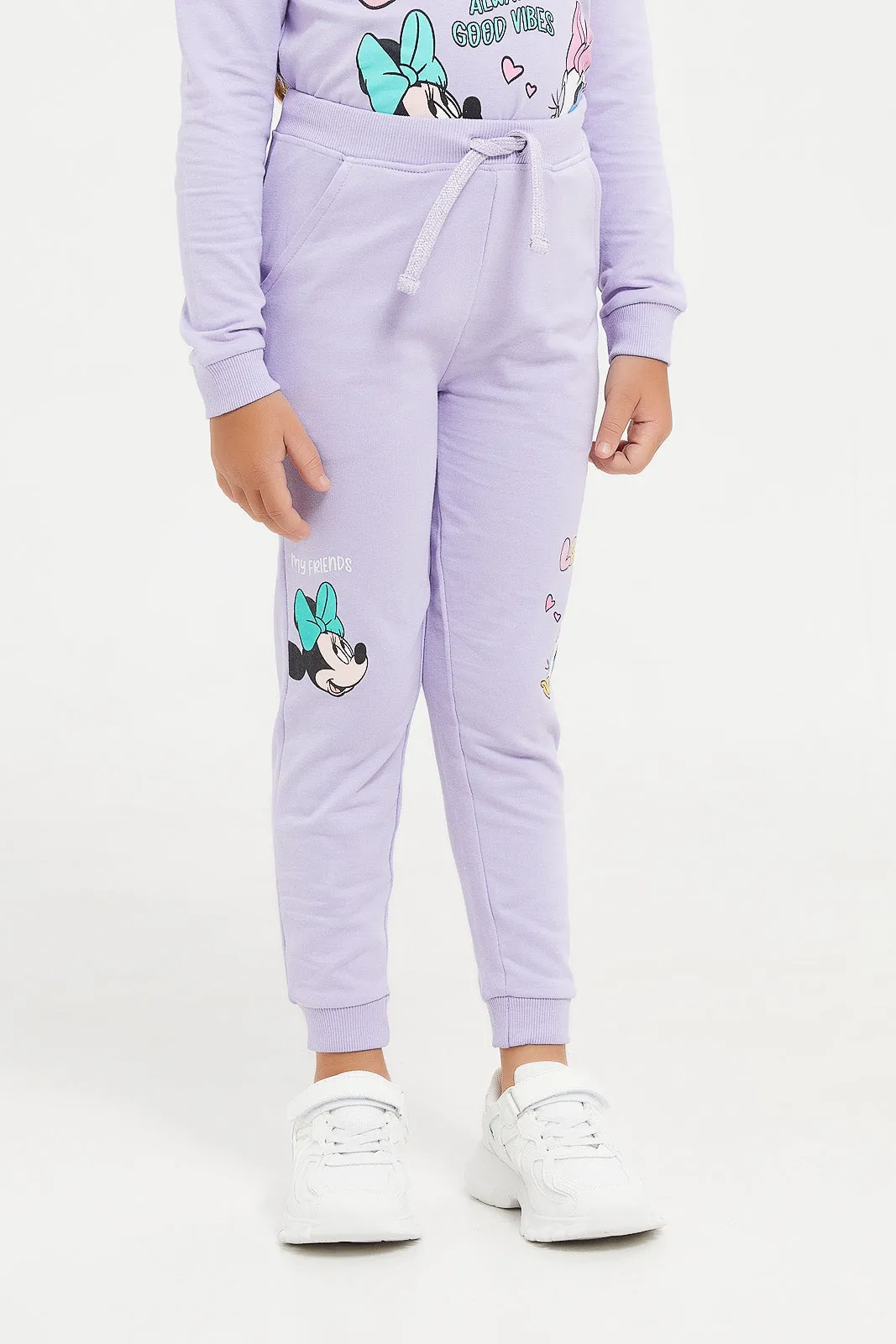 Girls Lilac Minnie And Daisy Printed Track Pants