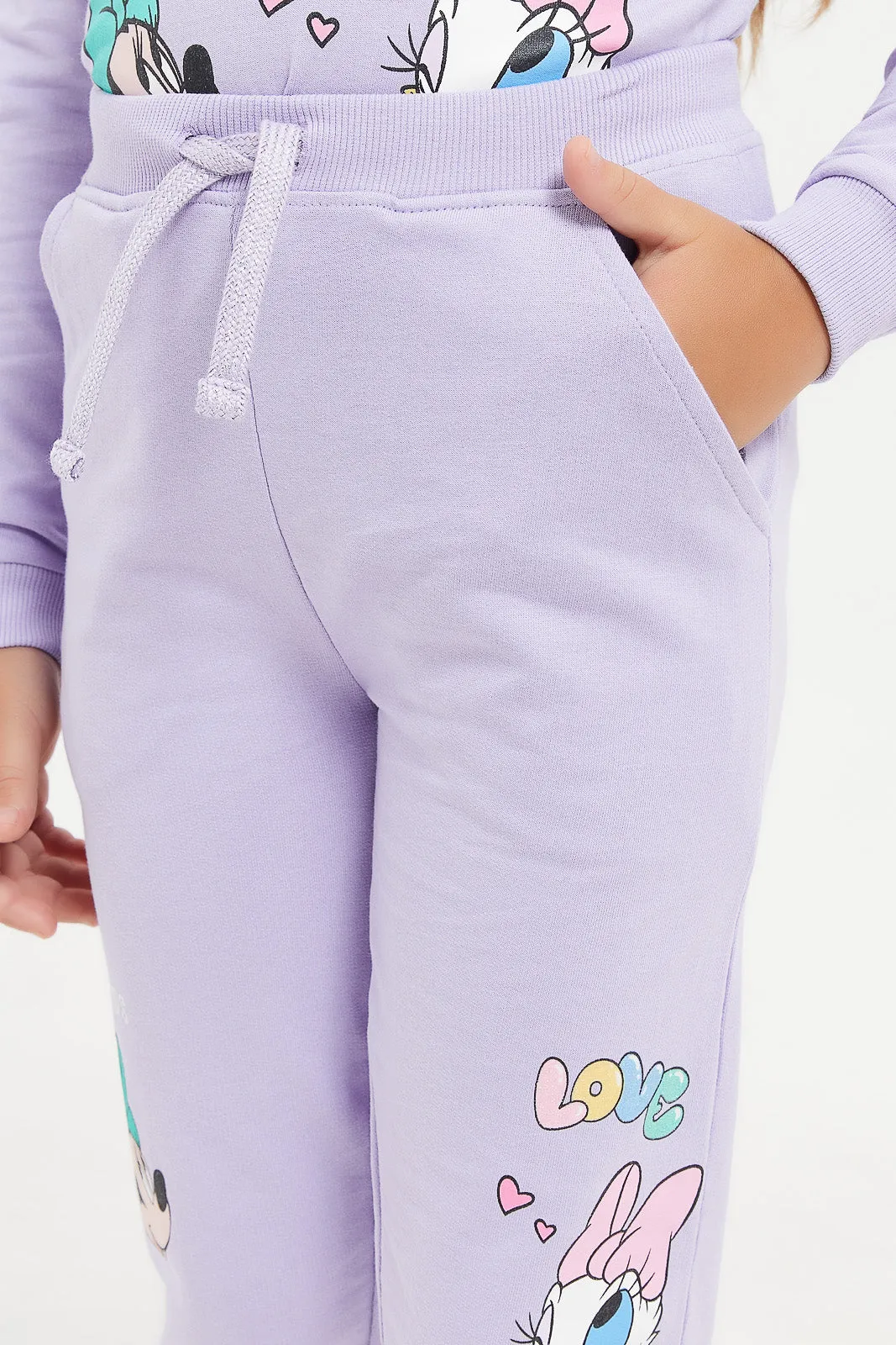 Girls Lilac Minnie And Daisy Printed Track Pants