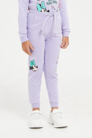 Girls Lilac Minnie And Daisy Printed Track Pants