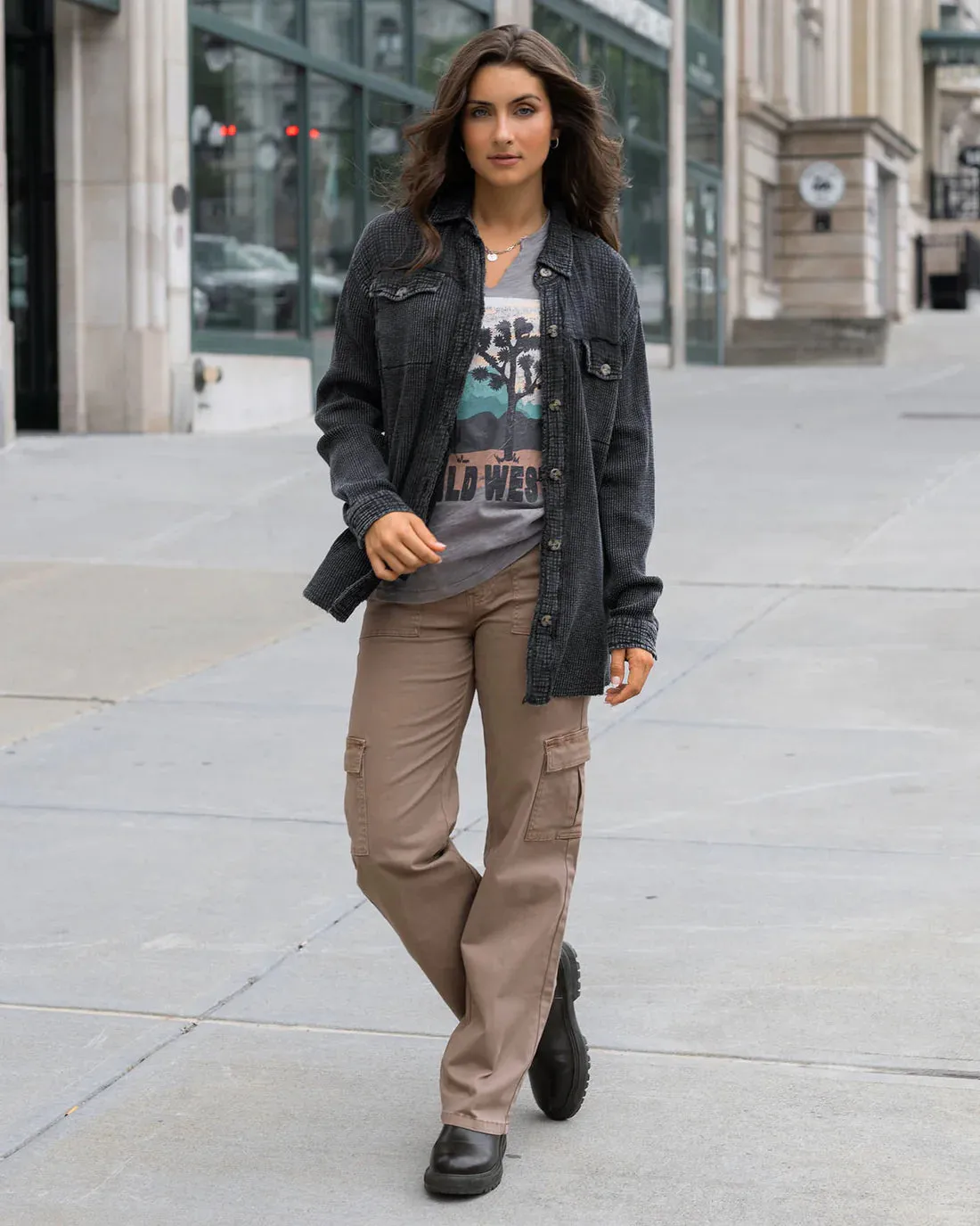 Grace and Lace Sueded Twill Cargo Pants - Caribou